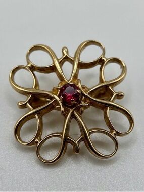 10K Gold Filled Robbins Co Avon Service Award Pin Brooch Ruby Open Scroll Vtg